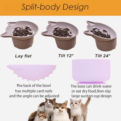 Elevated Cat Bowl, Silicone Kitten Bowls for Food and Water, Wide Shallow Cat Food Dish, Whisker Fatigue, Lead & Cadmium Free, Great Height for Pets (Pink) - color: Pink