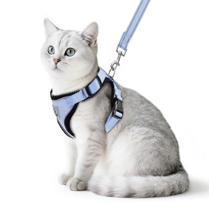 PUPTECK Cat Harness and Leash Set Escape Proof Reflective Cat Walking Harness Adjustable Soft Breathable Mesh Vest for Small Pets, Sky Blue, S - color: Sky Blue, size: S (NECK 9.5"-11", CHEST 13"-16")