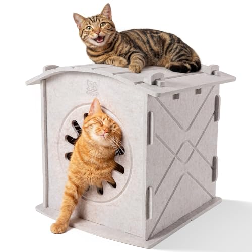Cat Houses for Indoor Cats: Felt Cat House Cave Cathouse, Scratch-Resistant Warm Insulated Covered, Hideaway Tent for Anxiety Relief Gift - color: Cat Cave - Indoor
