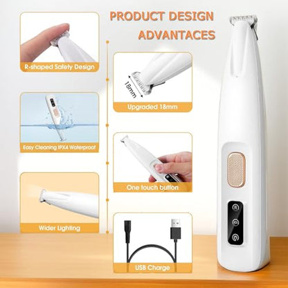 1PC Dog Paw Trimmer with LED Light,35dB Low Noise Precision Pet Paw Trimmer for Dogs Cats Grooming Clippers,Safety Electric Paw Hair Trimmer for Paws,Ears,Rump,Face,Eyes,Dog - color: 1pc Dog Paw Trimmer