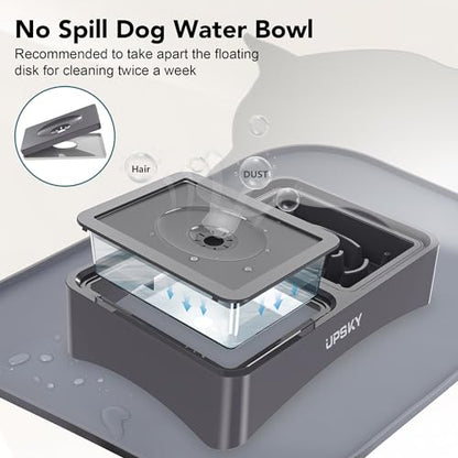 UPSKY 3-in-1 Elevated Dog Bowls with Mat, Large 24 x 16 Inches, 4 Height Adjustable Stand with Slow Feeder, Stainless Steel Bowl for Small to Medium Dogs, Grey - color: N-3 in 1 with Mat (Grey)