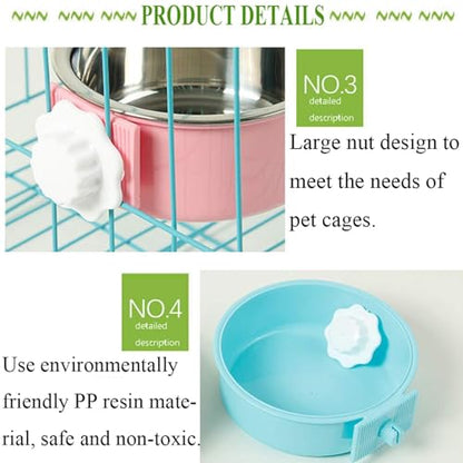 kathson Crate Dog Bowl, Removable Stainless Steel Hanging Pet Cage Bowl Food & Water Feeder Coop Cup for Cat, Puppy, Birds, Rats, Guinea Pigs (2 PCS, Size: M, Blue and Pink) - color: Size: M (Blue, Pink), size: 2 PCS