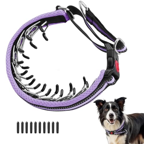 Martingale No Pull Dog Collar for Large Medium Small Dogs, Heavy Duty Nylon Adjustable Reflective Anti Pull Slip Collar with Buckle for Training Walking Hunting L Purple - color: Purple, size: L (19"-26" Neck, 1.5" Wide)