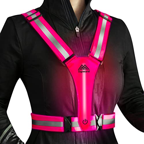 LED Reflective Vest Safety Gear, Light Up Vest for Night Walking Cycling, High Visibility Running Vest with Reflective Strips - color: Pink-02