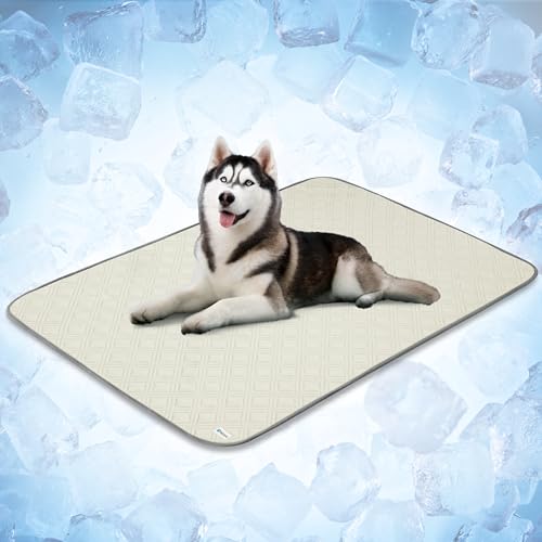 PetAmi Dog Cooling Mat, Waterproof Self Cooling Dog Pad with Non-Slip Backing, Q-Max >4.0 Pet Cooling Mat for Crate, Couch, Kennel & Car, Indoor Outdoor Summer Use, Beige, 60x80 - color: Beige, size: X-Large (60x80)
