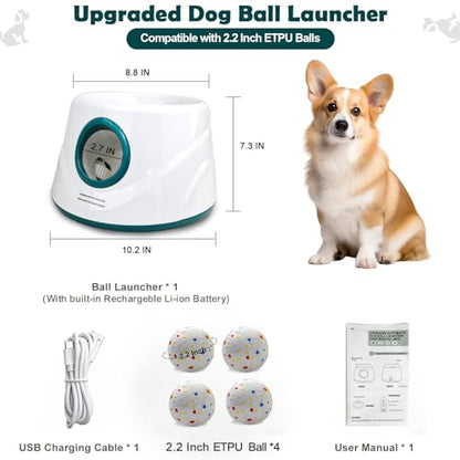 MEKAPLE Automatic Dog Ball Launcher, Upgraded Interactive Dogs Balls Thrower for Small and Medium Dogs, Distance Adjustable Mental Stimulating Dog Toys with 4 Durable Etpu Balls 2.2 Inch (Dark Green) - color: Dark Green