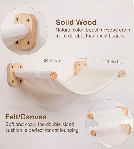 Cat Stairs Hammock Set of 3 – Cat Wall Shelves with 1 Floating Fabric Hammock, 2 Wall Ladders with 4 Steps Each - color: 3 in 1 Hammock