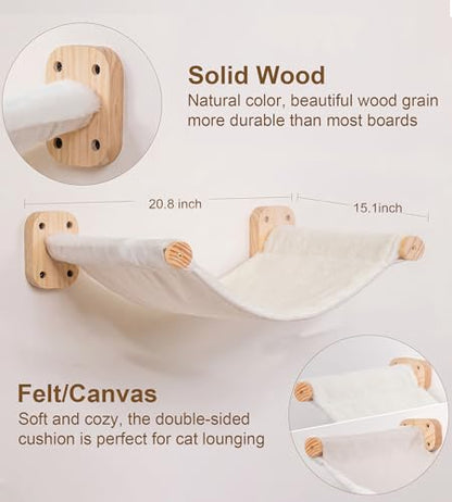 Cat Stairs Hammock Set of 3 – Cat Wall Shelves with 1 Floating Fabric Hammock, 2 Wall Ladders with 4 Steps Each - color: 3 in 1 Hammock
