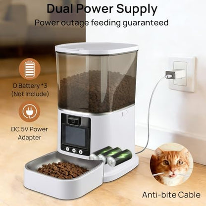 5L Automatic Cat Feeder with Camera, Two-Way Video 3MP HD & Audio, 5G WiFi Automatic Dog Feeder with Night Vision, Cat Food Dispenser with Dog Food Container for Multiple Pets (White, 5L) - color: White