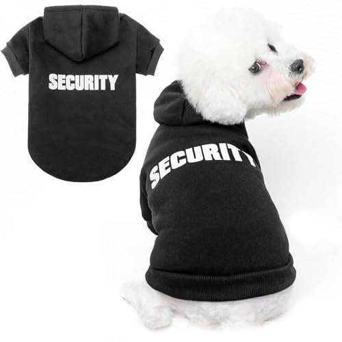BINGPET Security Dog Hoodies Puppy Sweater Cold Weather Dog Coats Soft Brushed Fleece Pet Clothes Hooded Sweatshirt for Dog Cat - color: #1 Black(Security), size: X-Small (All Breed Sizes)