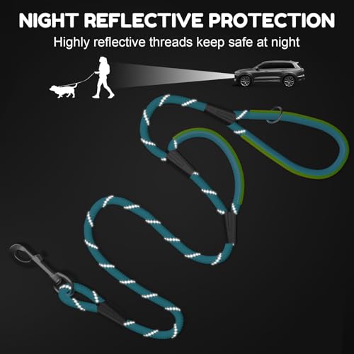 Dog Leash Heavy Duty 4/5/6ft XiaZ 2 Handles Dog Leashes for Medium Large Dogs 1/2 Inch 1000lb Strength Reflective PVC Waterproof-Handles Metal Hook Dual-Handle Rope Leash Nighttime Safety - color: BLue, size: 6FT (1/2")
