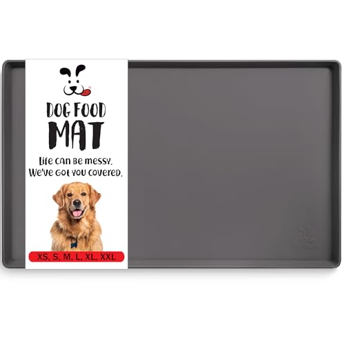DogBuddy Dog Food Mat – Waterproof Dog Bowl Mat for Food and Water, Silicone Pet Feeding Mats for Floors, Non-Slip Placemat with High Edges for Dogs Bowls, Puppy Essentials (Small: 19"x12", Shadow) - color: Shadow, size: S: 19" x 12"