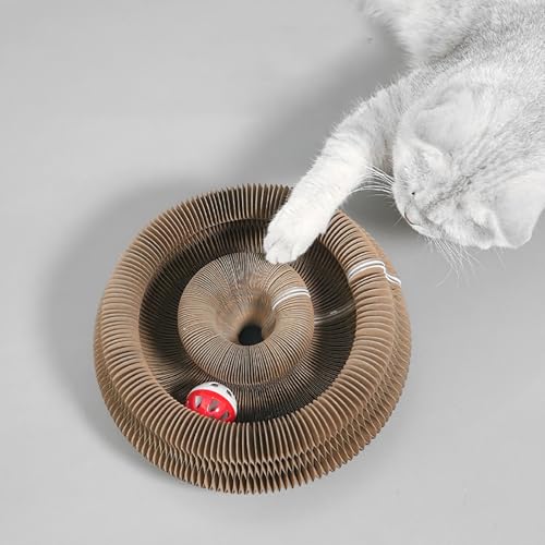 Kitty Curls Cat Toy, Magic Organ Cat Interactive Scratcher Cardboard with Bell Ball, Foldable & Changeable Accordion Shape Exercise Anxiety Relief Toy for Indoor Cats (2PCS) - size: 2 PCS