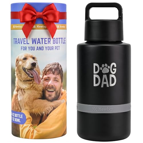 Dog Dad Gift, Insulated Dog Water Bottle with Travel Bowl, Men Christmas, Birthday for DogLover, Portable Water Bottle Dispenser, Accessories for Car, Camping, Outdoor, Detachable (DogDad-Black) - color: DogDad-Black