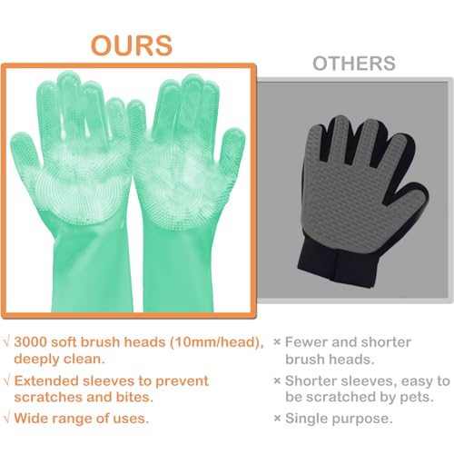 Pet Grooming Gloves, Dog Bathing Gloves with High-Density Teeth, Heat Resistant Silicone Cat Hair Remover with Enhanced Five Finger Design, Bathing and Massaging for Dogs and Cats (Green) - color: Green