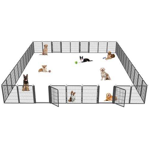 Dog Playpen Outdoor with Low Threshold Gate, 32 inch 40 Panels Dog Play Pen Indoors, Heavy Duty Metal Puppy Playpen Dogs Pen, Rust-Resistant Pet Playpens for Yard RV Camping - color: 40 Panels-32 Inch