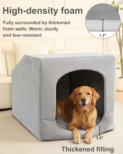 Indoor Dog House for Extra Large Medium Small Sized Dogs - Dog Tent with Washable Removable Cover, Pet Orthopedic Dog Cave Bed Egg-Crate Foam Cushion, Inside Dog House Large Space(XXL) - size: XX-Large (42"L x 30"W x 30"Th)