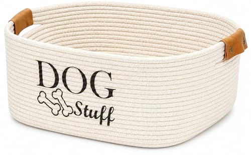 Geyecete Square Dog toy basket storage Cotton Rope Storage Basket Pet/Pet Toy And Accessory Storage Bin Doy Toy Box-Beige - color: Beige