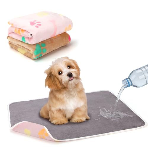 Waterproof Dog Blankets, 2 Pack Washable Dog Blankets for Bed Couch Sofa Protector Fleece Flannel Puppy Blanket Soft Plush Reversible Throw Blanket for Medium Dogs Cats 30"×20"(Pink+Brown) - color: Pink+brown, size: 30"×20.5"