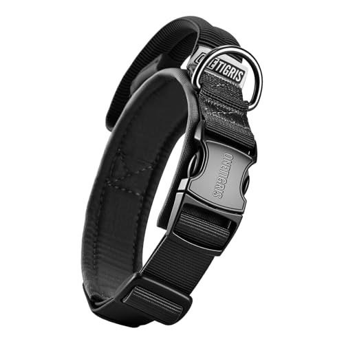 OneTigris Tough Dog Collars, Tactical Dog Collar with Handle, Milltary Adjustable Dog Collar with Heavy Duty Metal Buckle for Training (Black, S) - color: Black, size: S