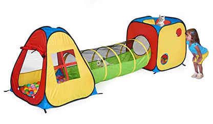 UTEX 3 in 1 Pop Up Play Tent with Tunnel, Ball Pit for Kids, Boys, Girls, Babies and Toddlers, Indoor/Outdoor Playhouse - color: Red/Yellow & Square Tent