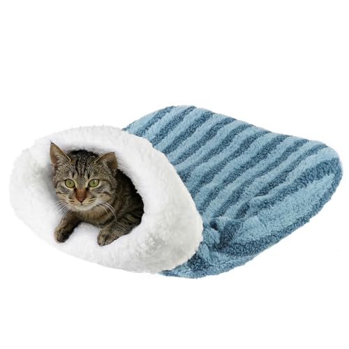 Cat Sleeping Bag Tunnel 360° Wrap Pet House Bed Warm Winter Sleeping Cuddler Cushion Hideaway Cave Plush Portable Soft Washable Room for Small Kitten Puppy Animals - color: Blue