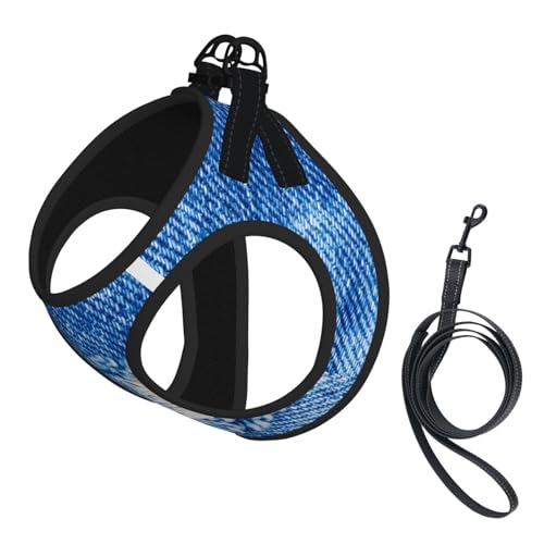 Hole On Denim Jeans. Ripped Destroyed Torn Blue Je Dog Harness and Leash Set, No Pull Reflective Adjustable Soft Mesh Padded Pet Vest with Safety Buckle for Small Medium Dogs and Cats Small - color: Hole On Denim Jeans. Ripped Destroyed Torn Blue Je, size