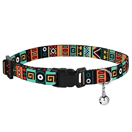 CollarDirect Cat Collar Breakaway with Removable Bell Set of 2 PCS - color: Aztec Brown + Aztec Green