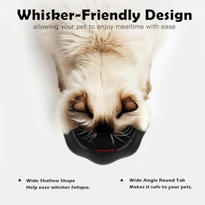 Cloud-Shaped Ceramic Cat Bowl - Elevated Raised Design for Indoor Cats & Kittens,Tilted Anti-Vomiting Shallow Dish with Spine Protection,Cute Whisker-Friendly Ceramic Food Bowls & Dishes (Black) - color: Black