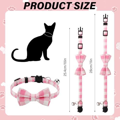6 Pcs Spring Cat Collar Breakaway with Bow Tie and Bell Kitten Collars Removable Bowtie Plaid Flower Cat Collar for Cats Kittens Puppy (Flower) - style: Flower