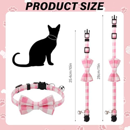 6 Pcs Spring Cat Collar Breakaway with Bow Tie and Bell Kitten Collars Removable Bowtie Plaid Flower Cat Collar for Cats Kittens Puppy (Flower) - style: Flower