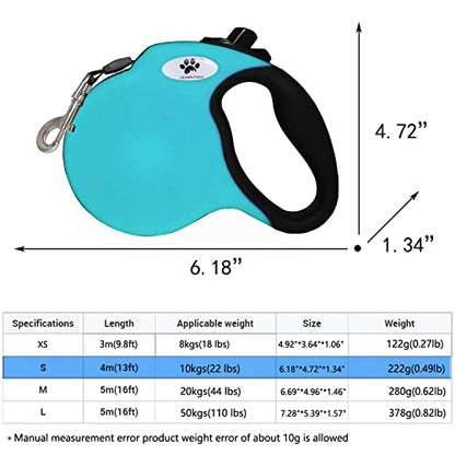 13 ft Retractable Dog Leash for Large Dogs up to 26 lbs,Tangle-Free Nylon Tape,Blue S - color: blue, size: Small
