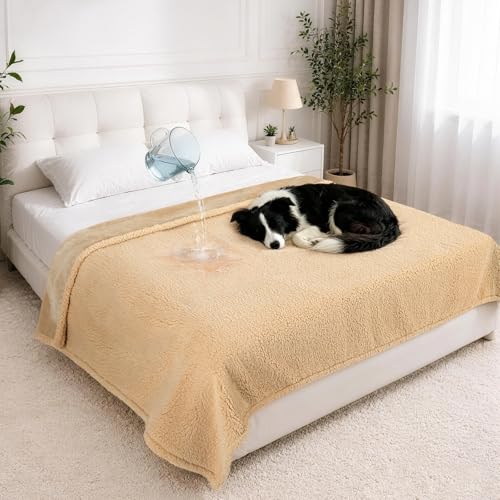 aodisman Waterproof Dog Blanket 60x80 Inches for Large Dogs, XL Leakproof Reversible Pet Blanket, Washable Furniture Cover Protector for Sofa, Couch, Fleece Cat Throw Bed Crate Kennel,Khaki - color: Khaki, size: X-Large (60x80)