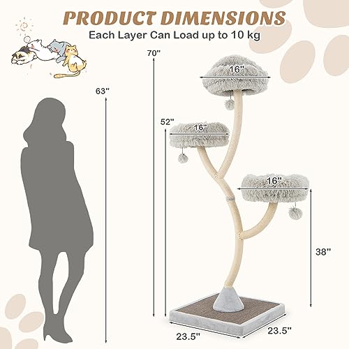 PETSITE 70" Tall Cat Tree, Cat Tower with Scratching Posts and Board, Multi-Level Cat Tower for Large Cats 20 lbs+ with 3 Cozy Perches and Dangling Balls, Modern Cat Tree for Indoor Cats Large Adult - color: Grey