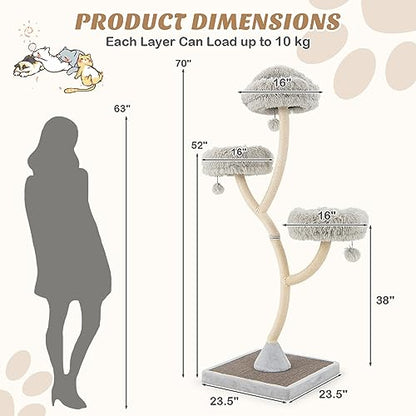 PETSITE 70" Tall Cat Tree, Cat Tower with Scratching Posts and Board, Multi-Level Cat Tower for Large Cats 20 lbs+ with 3 Cozy Perches and Dangling Balls, Modern Cat Tree for Indoor Cats Large Adult - color: Grey