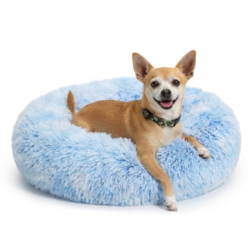 Calming Donut Dogs Beds for Small Dogs Washable,19inch Fluffy Round Puppy Bed for Puppies,Cats & Toy Breeds with Raised Rim,Fits up to 15 lbs Pets,Gradient Blue - color: Gradient Blue, size: 19 inches