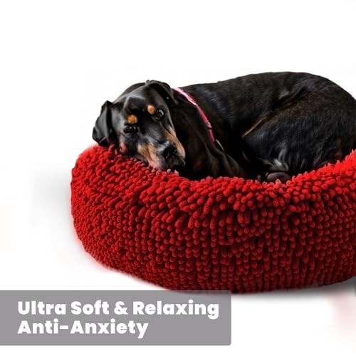 Muddy Mat® Cloud K-9 Bed for Dogs & Cats, Soft & Relaxing Donut Dog Bed, Chenille Material, Removable Cover, Washable & Dryer Safe–Red Large(40'x40') - color: Red, size: Large (40''X40'')