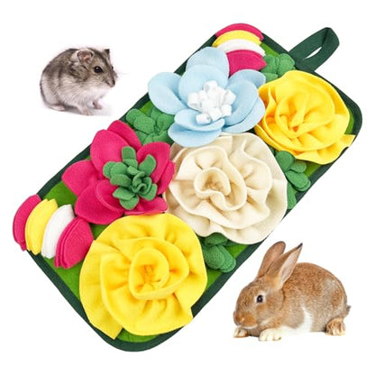 Small Animal Snuffle Mat, Toy for Rabbits Guinea Pigs Hamsters and Hedgehogs, Cute Flower Feeding Mat with Non-Slip Bottom (Green) - color: Green
