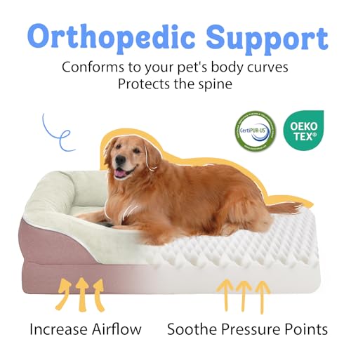 Orthopedic Foam Large Dog Bed XLarge Dog Beds with Removable Washable Cover Pet Bed with Bolster Waterproof Cover Extra Large Dogs Beds Big Size Pet - color: Pink, size: Large (36"L x 27"W x 7"Th)