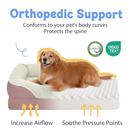 Orthopedic Foam Large Dog Bed XLarge Dog Beds with Removable Washable Cover Pet Bed with Bolster Waterproof Cover Extra Large Dogs Beds Big Size Pet - color: Pink, size: Large (36"L x 27"W x 7"Th)