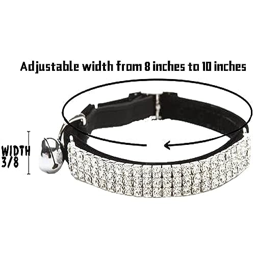 CHUKCHI Soft Velvet Safe Cat Adjustable Collar Bling Diamante with Bells,11 inch for Small Dogs and Cats (Black) - color: Black