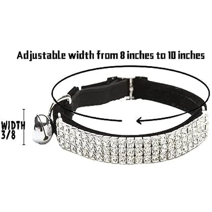 CHUKCHI Soft Velvet Safe Cat Adjustable Collar Bling Diamante with Bells,11 inch for Small Dogs and Cats (Black) - color: Black