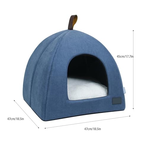 Zerone Pet Tent, Foldable Cat Bed Breathable Cat House Indoor Pet Tent Dog Bed with Mat (L) - color: Blue, size: L