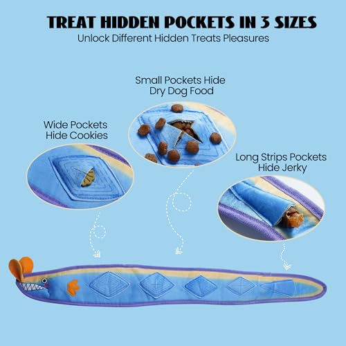 Nocciola EEL Squeaky Dog Toy, Tough No Stuffing Toy for Tug of War, Puppy Interactive Puzzle Fun to Keep Them Busy, Cognitive Crinkle Dog Toy for Large Medium Small Breed, Blue - color: No Stuffing Blue Eel