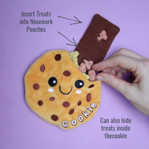 Pet London Nosework Cookie Dog Toy-Hide & Seek for treats, snuffle and encourage foraging for dogs, plush soft toy with crinkle sound