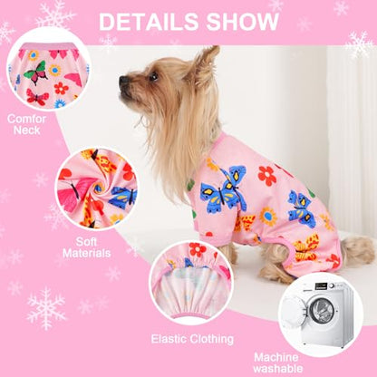 Dog Pajamas Small Sized Dogs Stretchable Summer Dog Clothes Pjs 4 Legs Girl Boy Cute Soft Puppy Outfits Doggie Cat Jammies Jumpsuit Sleeper for Pet, Butterfly, XS - color: Butterfly, size: X-Small (Chest 11in )