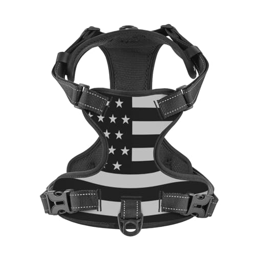 Black Striped Flag Reflective Dog Harness No Pull Soft Vest Harness for Small Medium Large Dog Puppy Pets Large Size - color: Black Striped Flag, size: Large