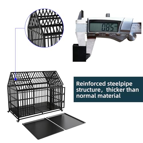 54 Heavy Duty Dog Crate with Mat, Escape Proof Dog Kennel Indoor, High Anxiety Dog Cage with Double Door, Extra Large Crate for Large Dogs with Removable Tray - size: 54''