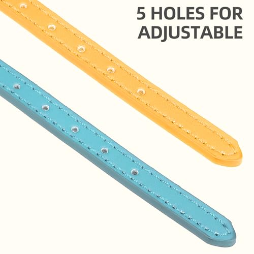 PUPTECK 2 PCS Soft Genuine Leather Cat Kitten Collar with Bells Adjustable for Girl Boy Cats Puppy - Yellow, Teal - color: Yellow&Teal