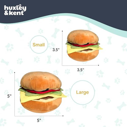 Huxley & Kent Funny Dog Toy w/Squeaker – Power Plush Squeaky Dog Toys for Small, Medium & Large Dogs – Soft Stuffed Animal for Indoor Play & Fetch - Hamburger, Small - size: Small, style: Hamburger